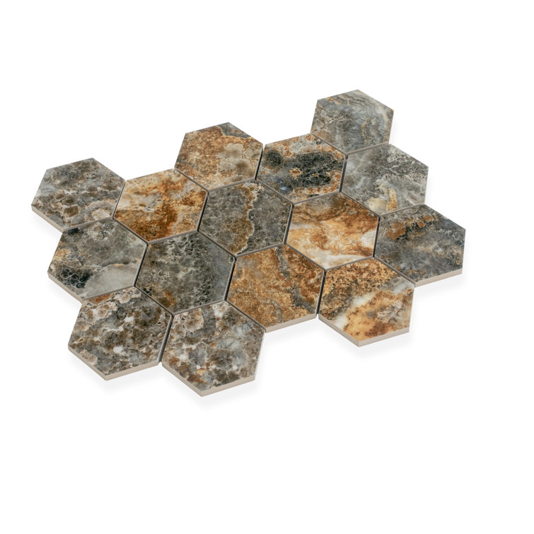 Splendor 8.9'' x 12.8'' Polished Brown Porcelain Hexagon Mosaic Tile