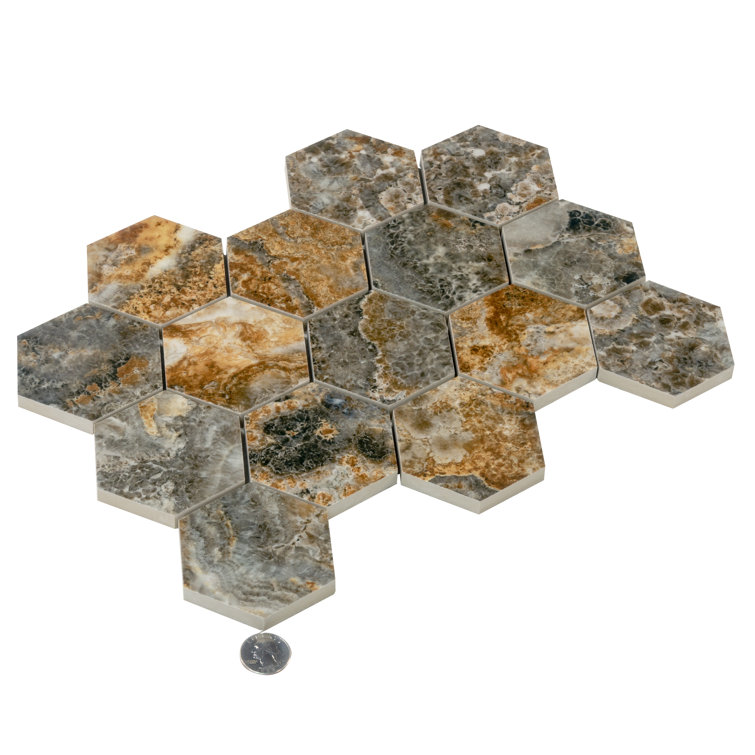 Splendor 8.9'' x 12.8'' Polished Brown Porcelain Hexagon Mosaic Tile