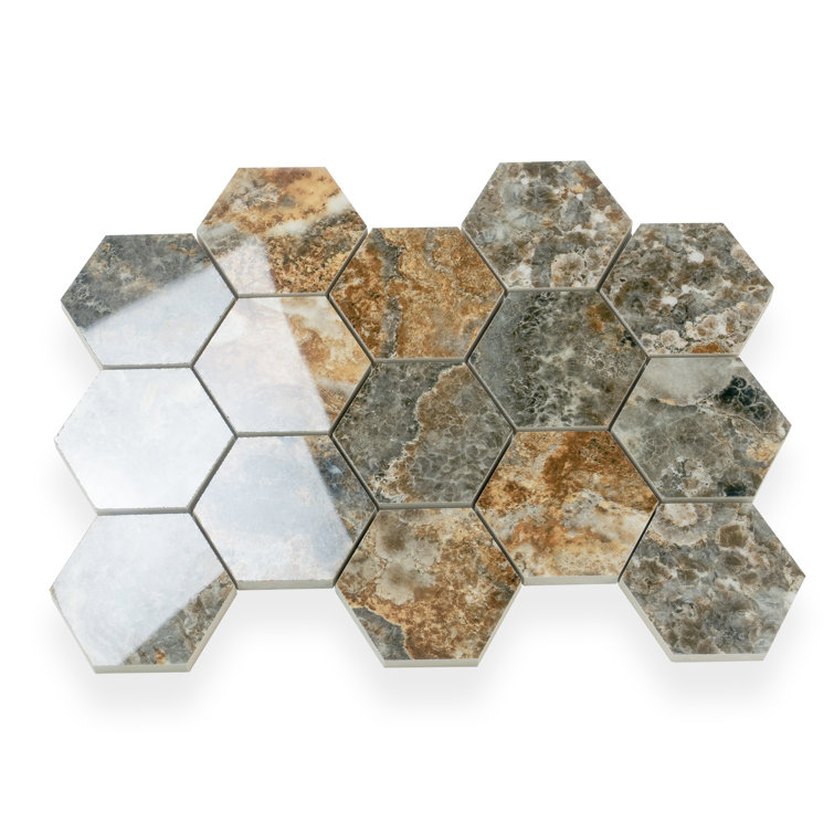 Splendor 8.9'' x 12.8'' Polished Brown Porcelain Hexagon Mosaic Tile