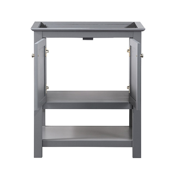 30" Grey Solid Wood & MDF Country Bathroom Vanity with Ceramic Sink