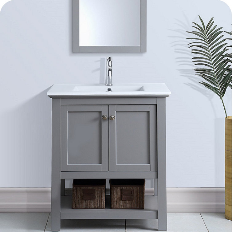 30" Grey Solid Wood & MDF Country Bathroom Vanity with Ceramic Sink