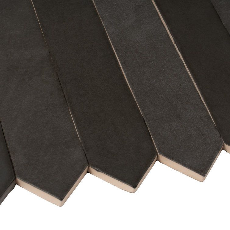 Matte Black Elongated Hexagon Ceramic Tile 1.7'' x 9.6''