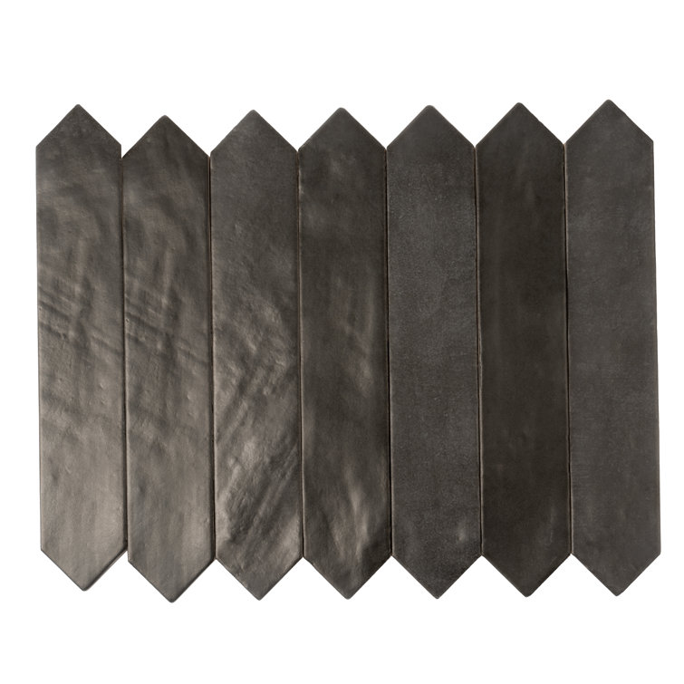Matte Black Elongated Hexagon Ceramic Tile 1.7'' x 9.6''
