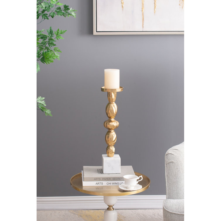 Gold and White Marble Aluminum Pillar Candle Holder