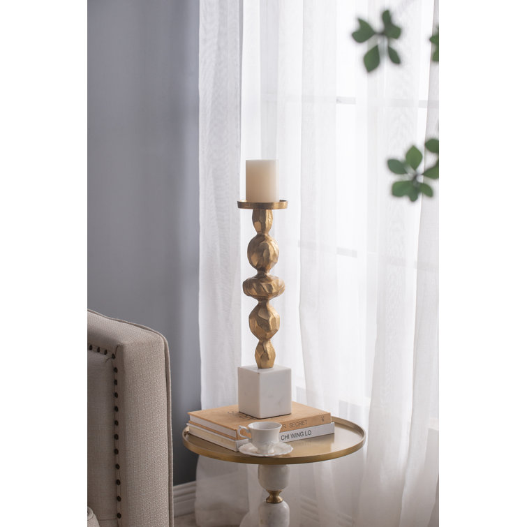 Gold and White Marble Aluminum Pillar Candle Holder