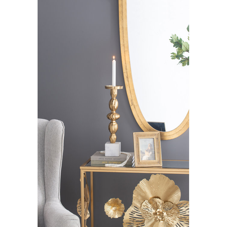 Gold and White Marble Aluminum Pillar Candle Holder