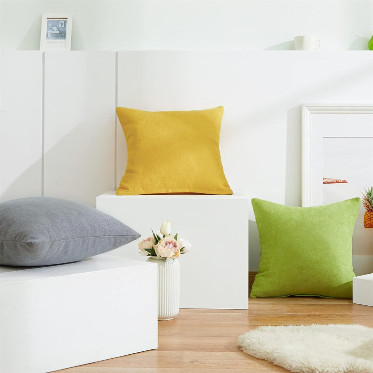 Yellow 20" Square Chenille Pillow Covers with Piped Edges