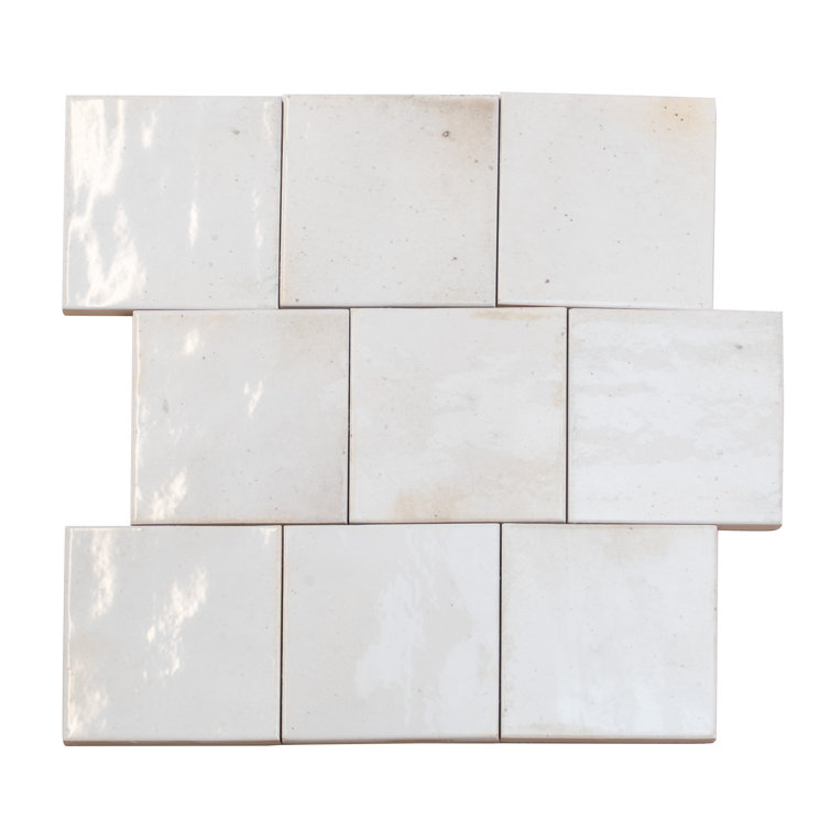Antiek 3.94'' White Glossy Ceramic Square Tile