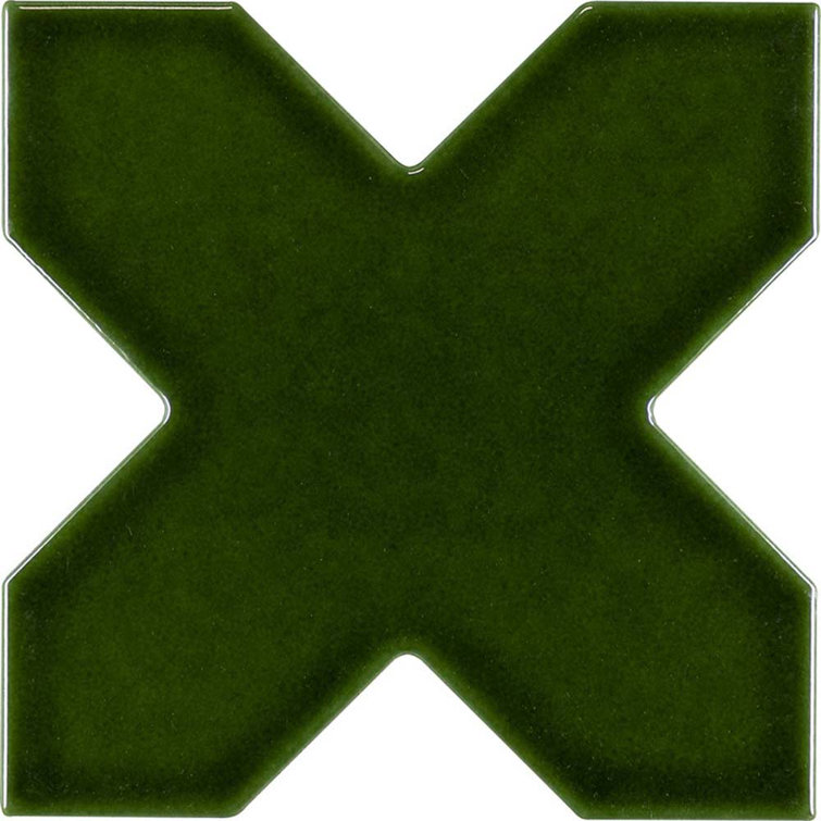 Siena Dark Green Glossy Ceramic Cross-Shaped Tile