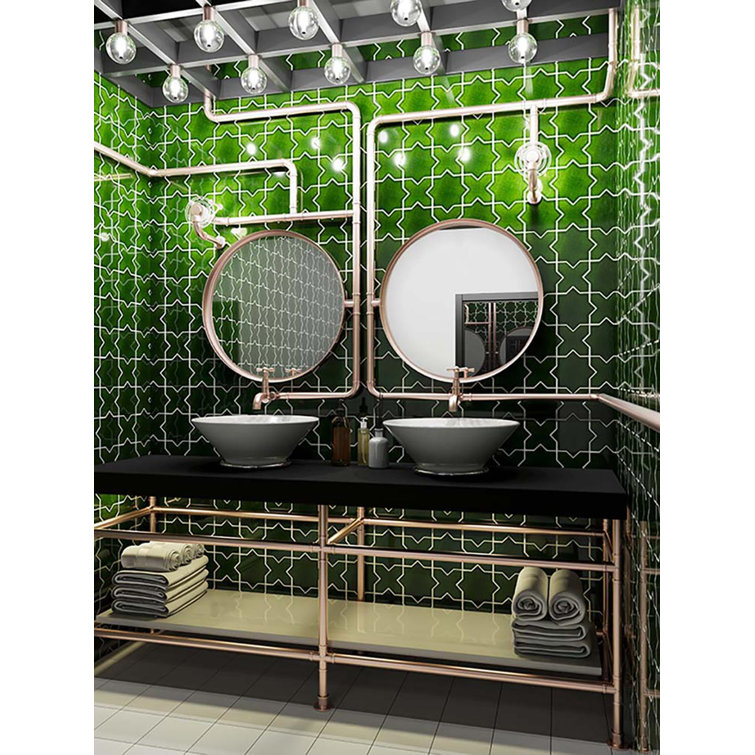 Siena Dark Green Glossy Ceramic Cross-Shaped Tile