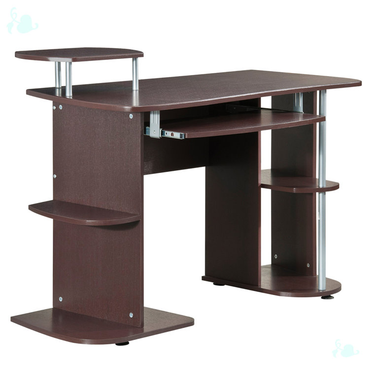 Elegant Chocolate MDF Computer Desk with Keyboard Tray and Storage