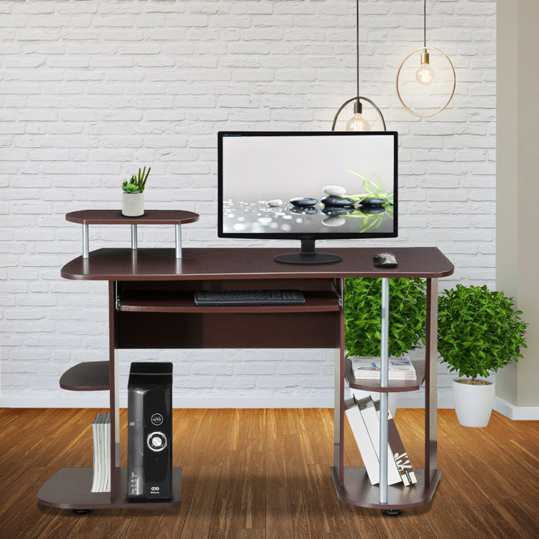 Elegant Chocolate MDF Computer Desk with Keyboard Tray and Storage