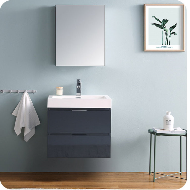 Valencia 24" Glossy Gray MDF Wall-Mount Vanity Base