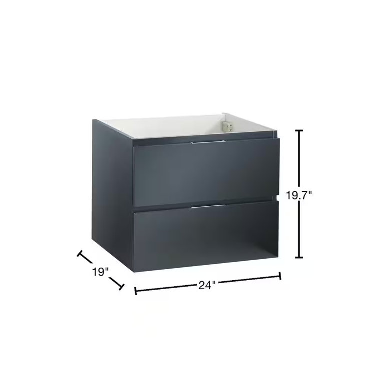 Valencia 24" Glossy Gray MDF Wall-Mount Vanity Base
