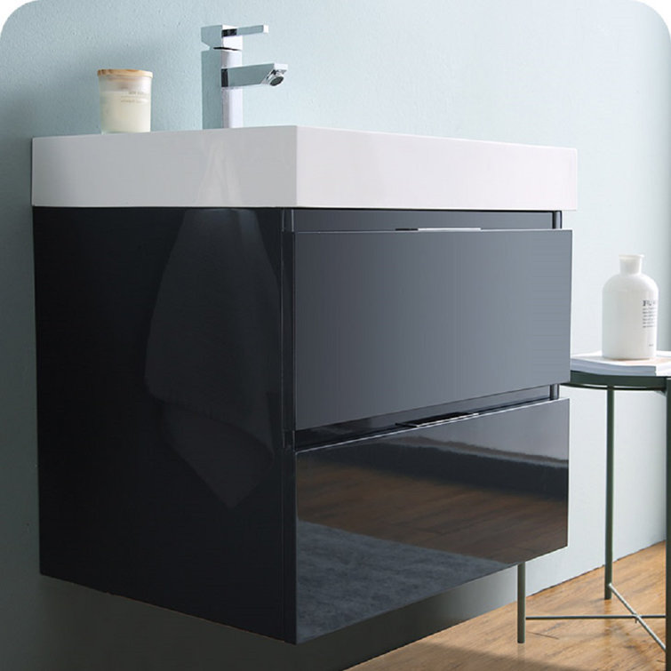 Valencia 24" Glossy Gray MDF Wall-Mount Vanity Base