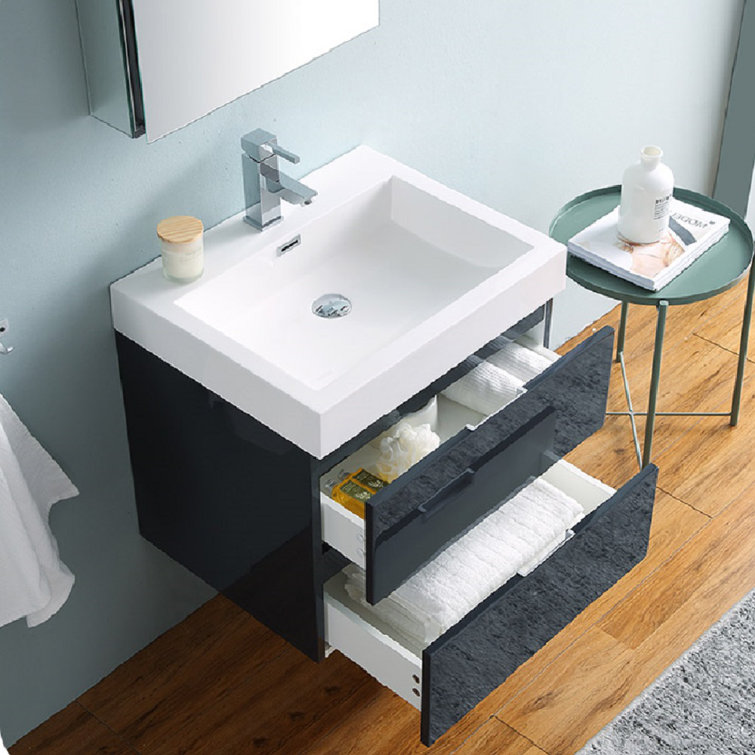 Valencia 24" Glossy Gray MDF Wall-Mount Vanity Base