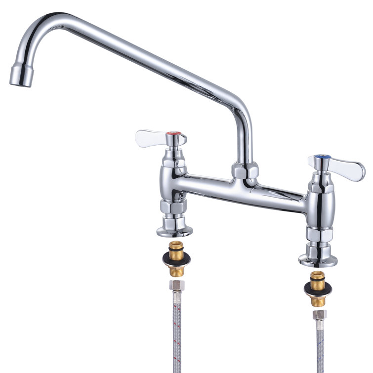 14" Chrome Double Handle Deck Mounted Kitchen Faucet with Swivel Spout