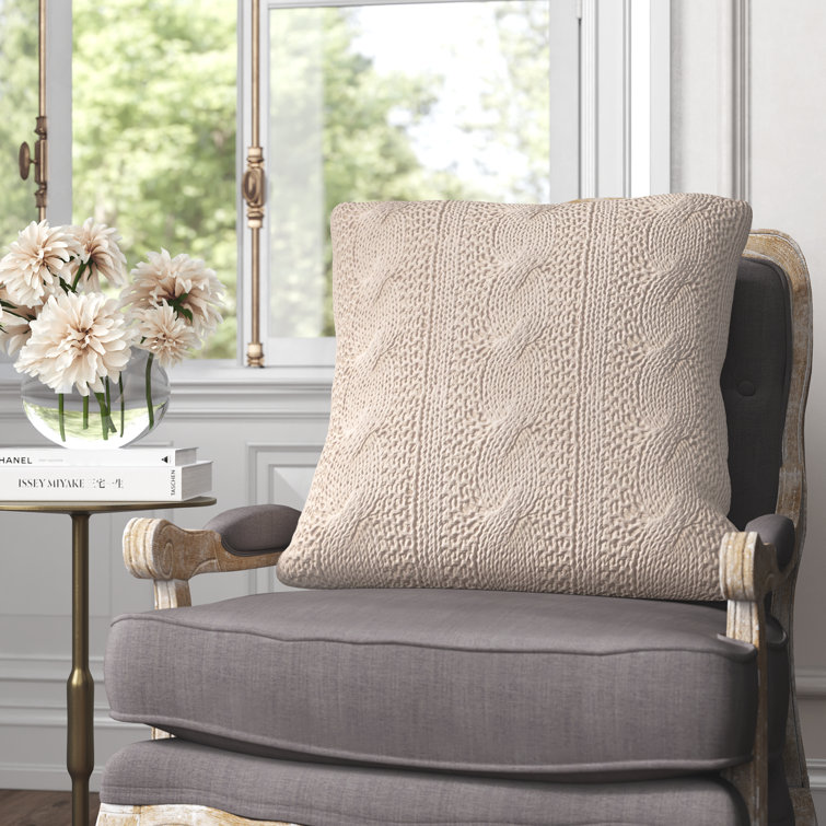 Vanilla Cable Knit Cotton Square Throw Pillow Set