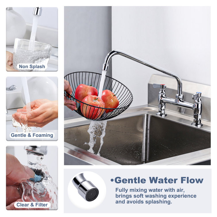 14" Chrome Double Handle Deck Mounted Kitchen Faucet with Swivel Spout