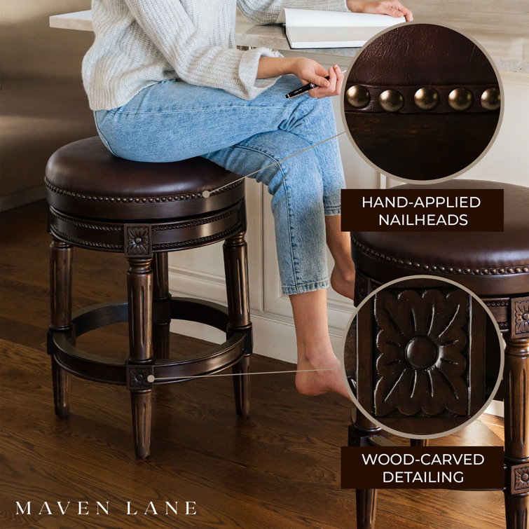 Dark Walnut Backless Swivel Counter Stool with Leather Seat
