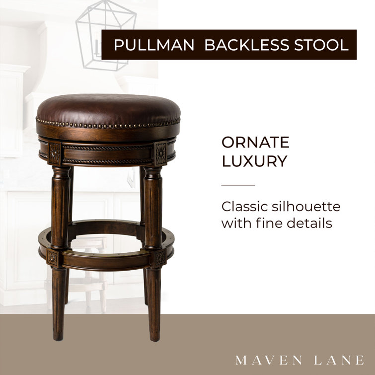 Dark Walnut Backless Swivel Bar Stool with Leather Seat
