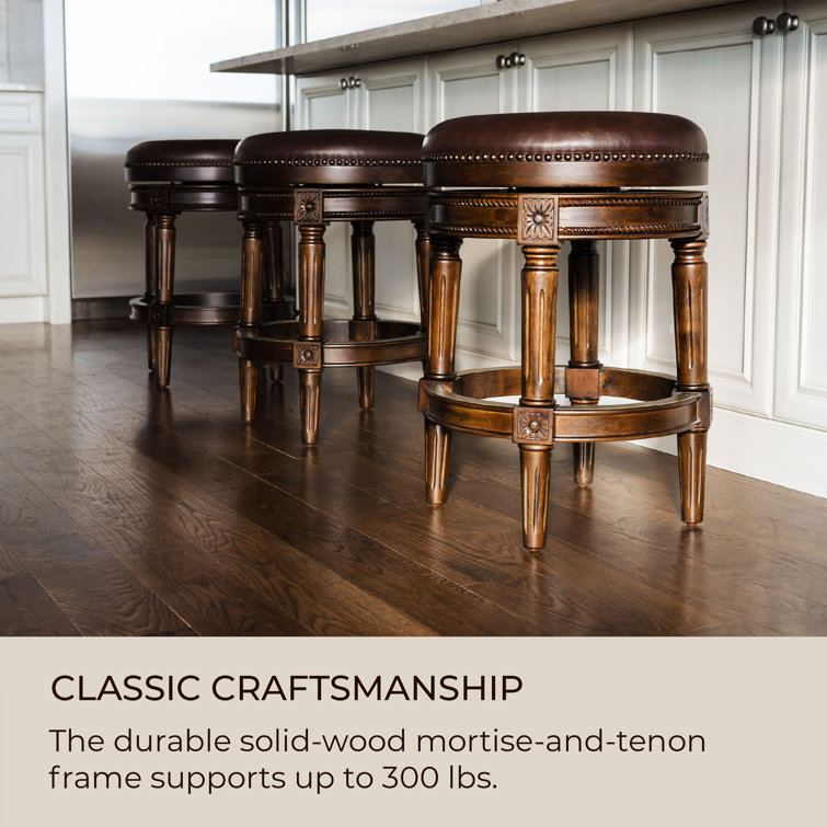 Dark Walnut Backless Swivel Counter Stool with Leather Seat