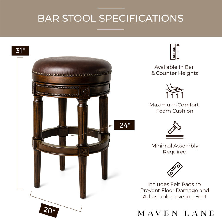 Dark Walnut Backless Swivel Bar Stool with Leather Seat