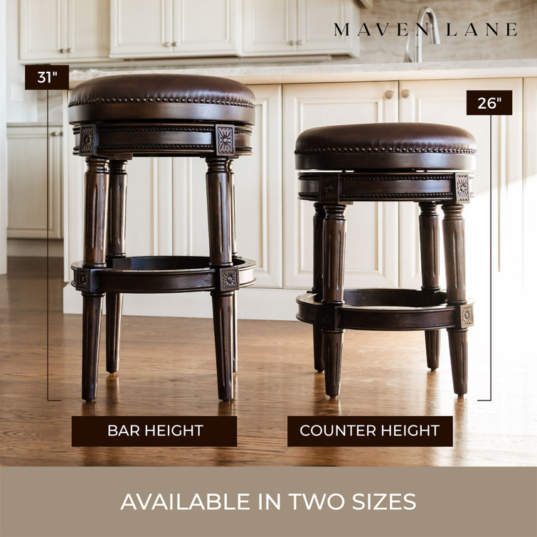 Dark Walnut Backless Swivel Counter Stool with Leather Seat