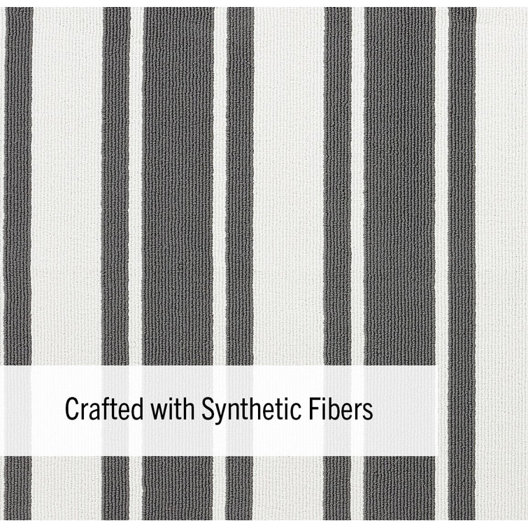 Elegant Dark Grey and White Striped Synthetic Runner Rug