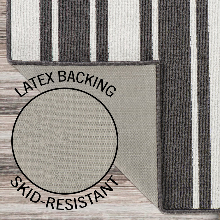 Elegant Dark Grey and White Striped Synthetic Runner Rug