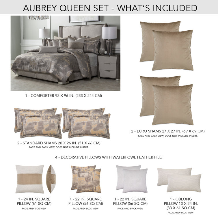 Aubrey Patina Silver Gray Queen Comforter Set with Decorative Pillows