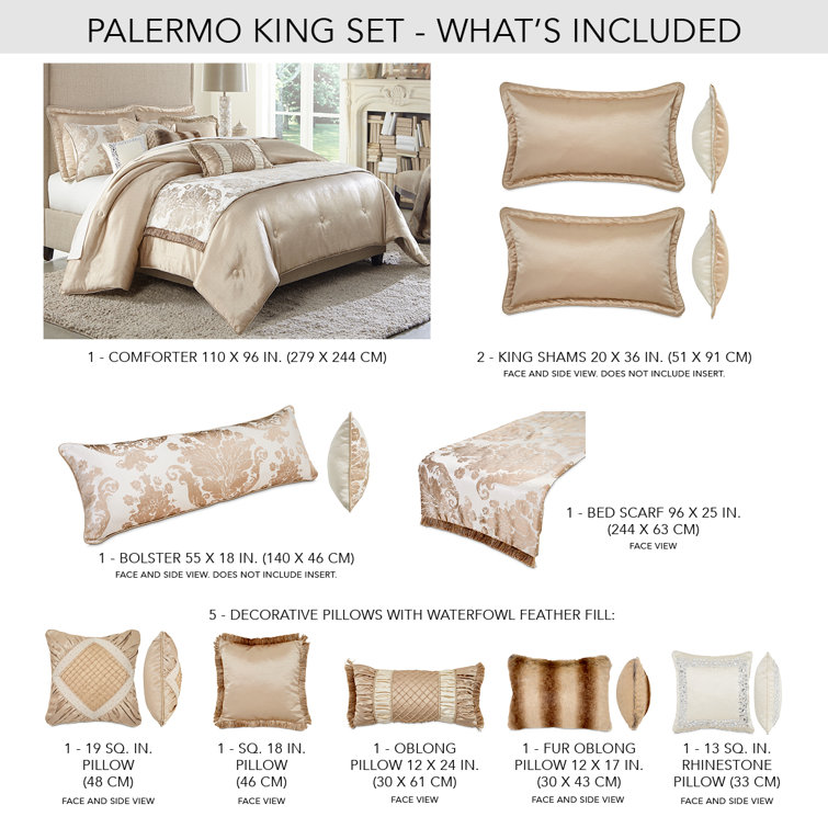 Palermo Ivory King Comforter Set with Jacquard Accents, 10-Piece