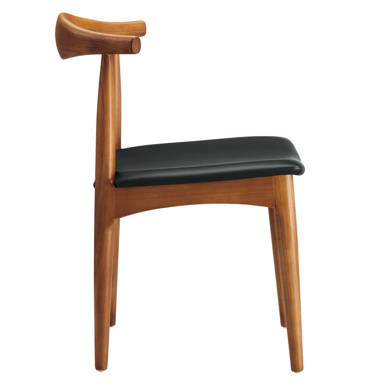 Mid-Century Curved Black Faux Leather and Wood Side Chair Set