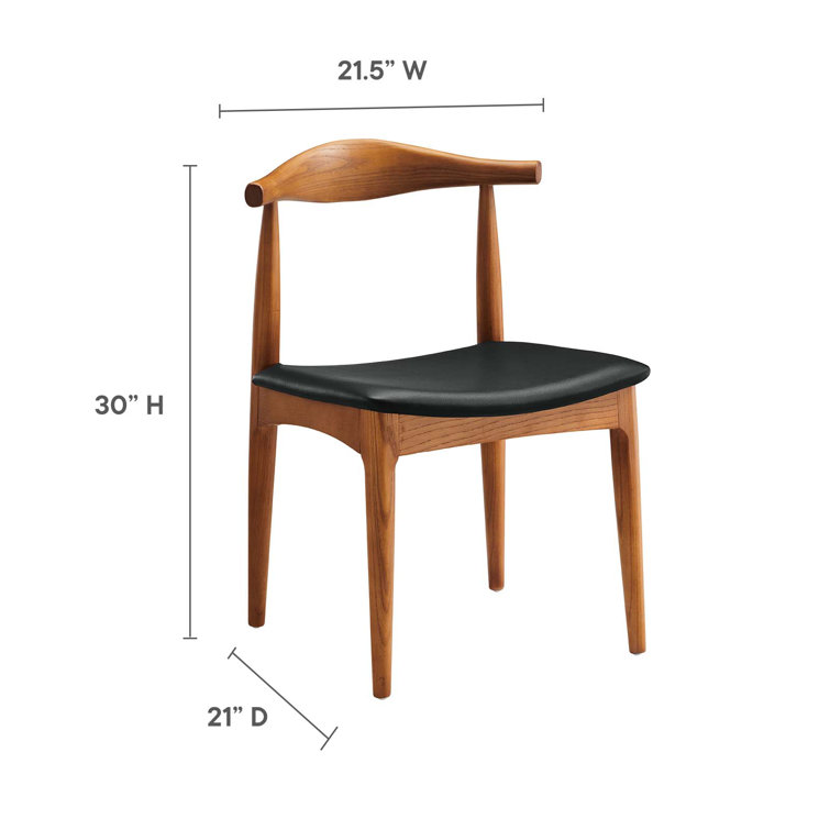 Mid-Century Curved Black Faux Leather and Wood Side Chair Set