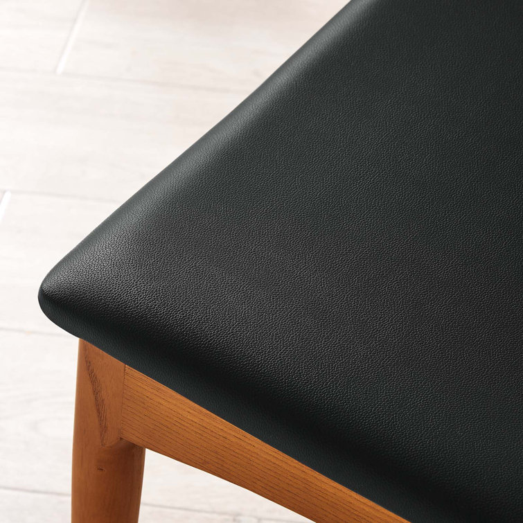 Mid-Century Curved Black Faux Leather and Wood Side Chair Set