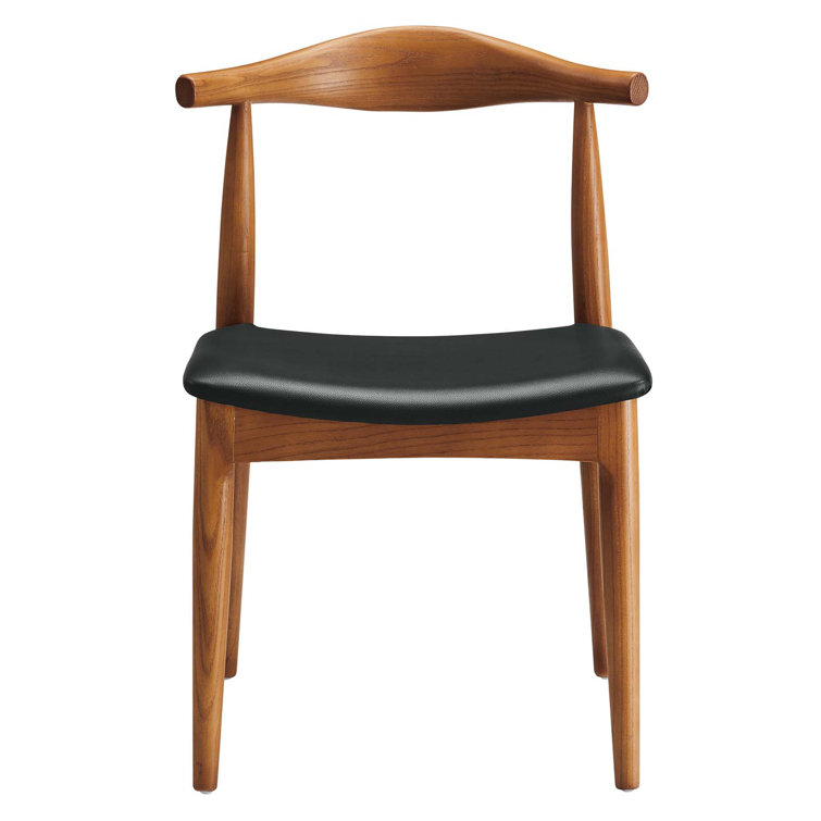 Mid-Century Curved Black Faux Leather and Wood Side Chair Set