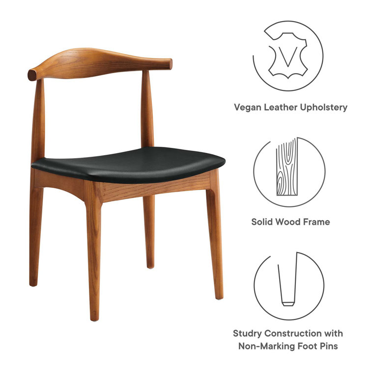 Mid-Century Curved Black Faux Leather and Wood Side Chair Set