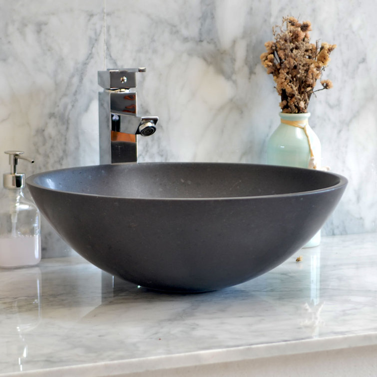 Nero 16.5'' Black Stone Circular Bathroom Sink