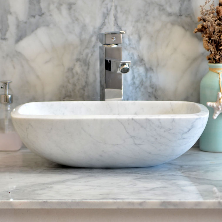 Bentli 16.5'' Carrera White Stone Rectangular Bathroom Sink