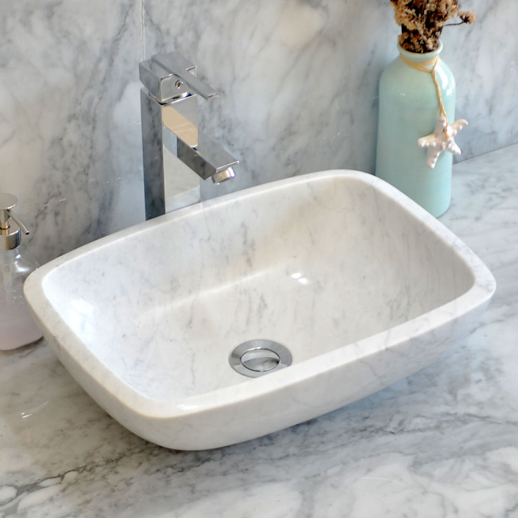 Bentli 16.5'' Carrera White Stone Rectangular Bathroom Sink