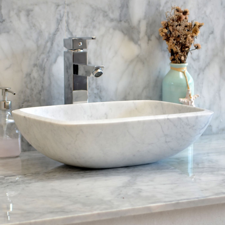 Bentli 16.5'' Carrera White Stone Rectangular Bathroom Sink