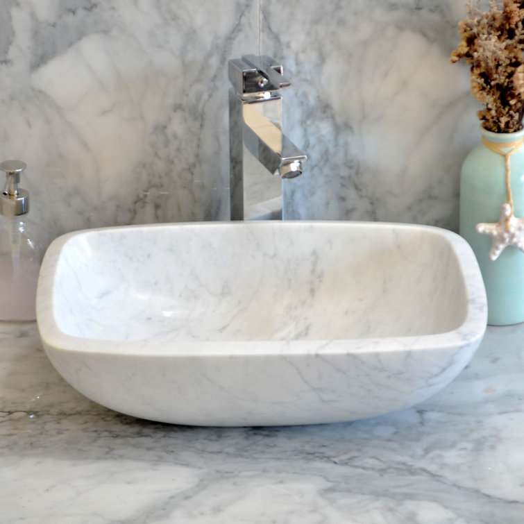 Bentli 16.5'' Carrera White Stone Rectangular Bathroom Sink