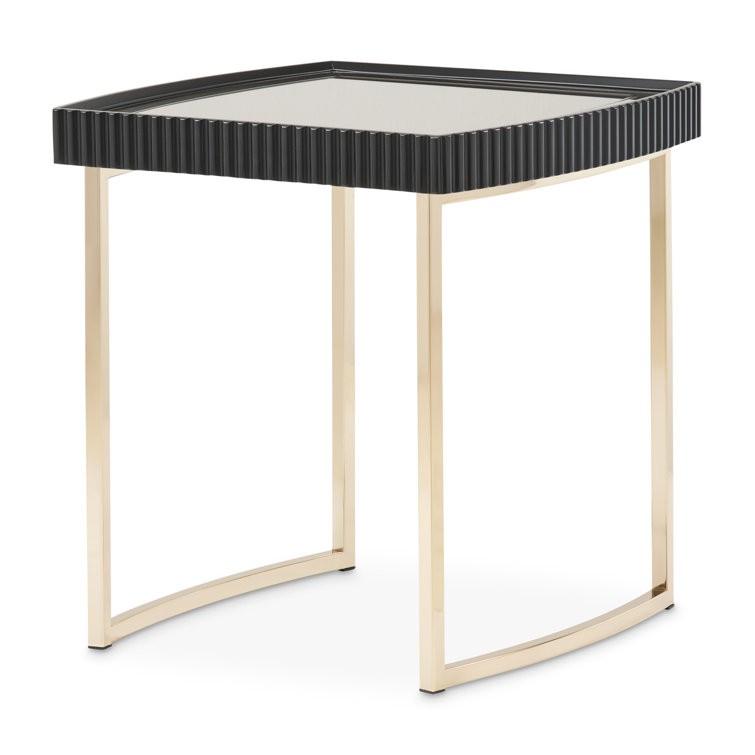 Silken Matte Black and Gold Mirrored Square Side Table