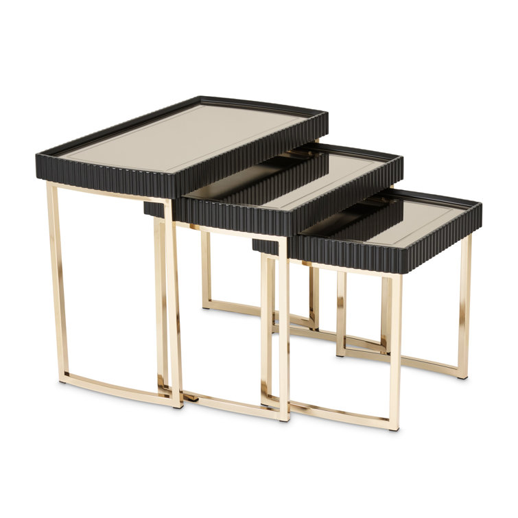 Black and Gold Mirrored Metal Nesting Tables Set