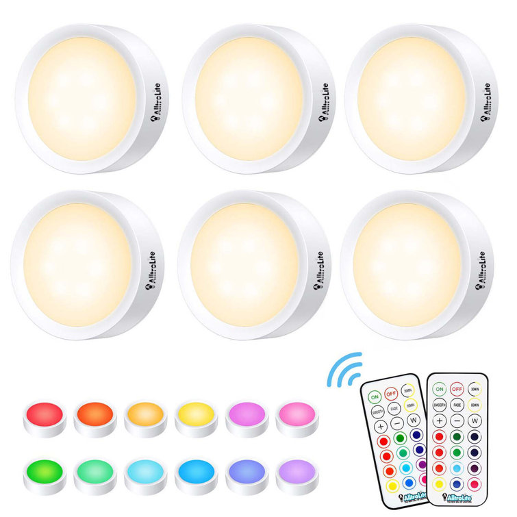 AlltroLite White LED Color Changing Puck Lights with Remote