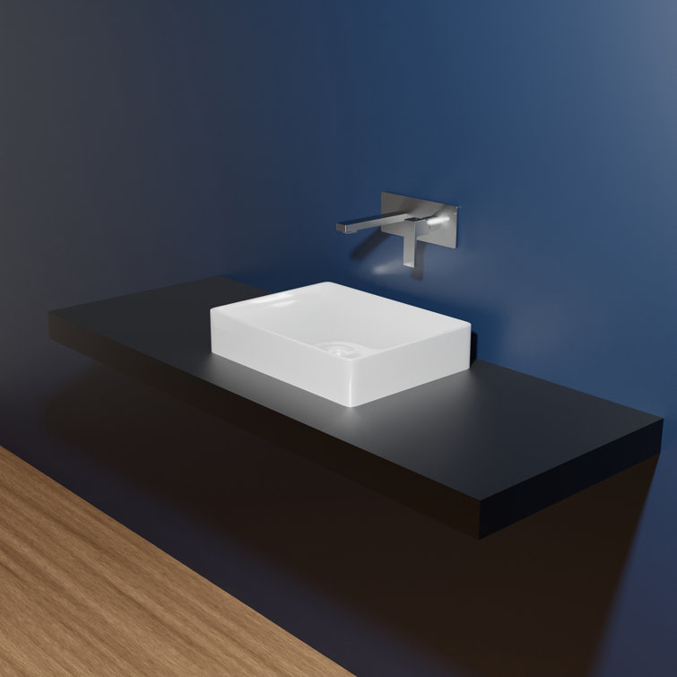 Fly Glossy White Ceramic Rectangular Wall-Mount Bathroom Sink