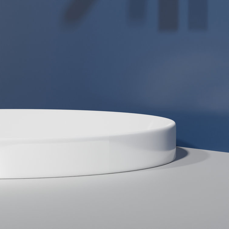 Glossy White Ceramic Circular Wall-Mount Bathroom Sink