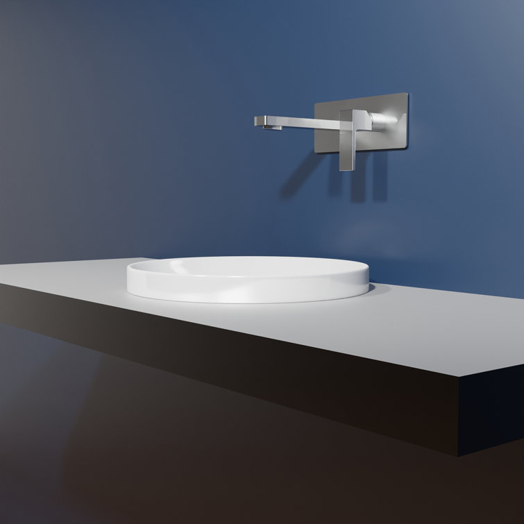 Glossy White Ceramic Circular Wall-Mount Bathroom Sink