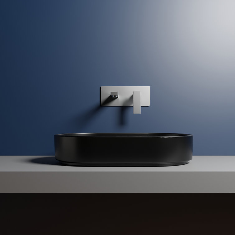Matte Black Oval Ceramic Wall-Mount Bathroom Sink