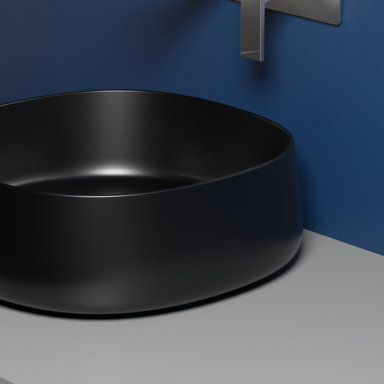 Matte Black Ceramic Square Wall-Mount Bathroom Sink